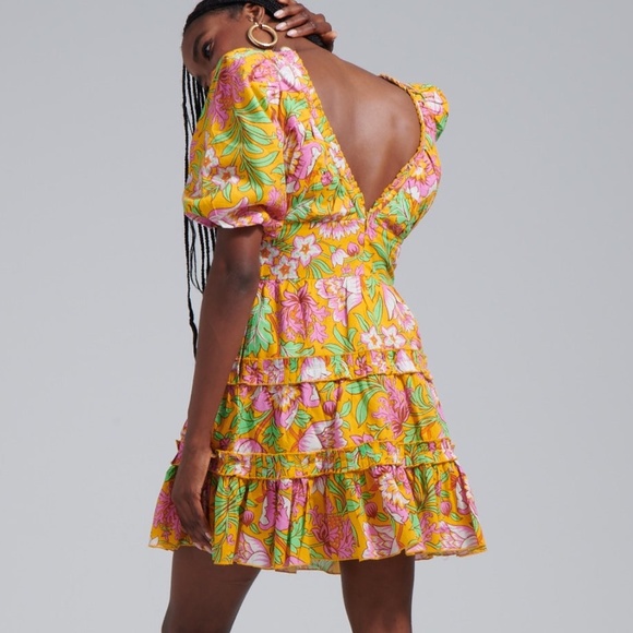 LOVE THE LABEL Puff-Sleeve Tiered Floral Cotton Mini Dress - Picture 2 of 4